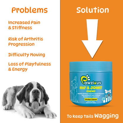 Dog Hip and Joint Supplements, Treats Improve Joint Function & Mobility in All Ages (Chicken Flavour 100 Chews)
