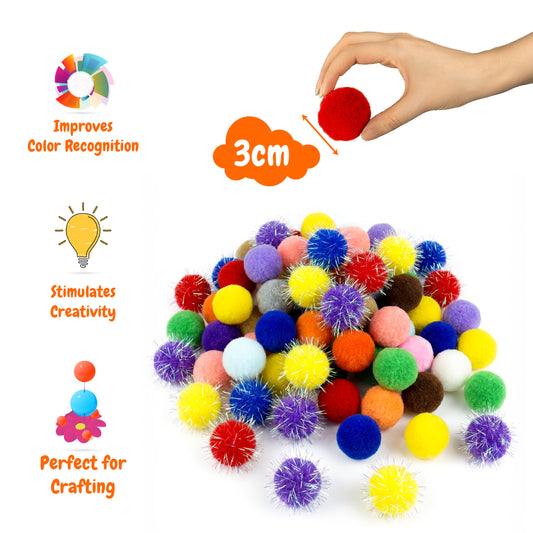 Large 1.2 Inch 50 Pcs Pom Poms for Art and Crafts