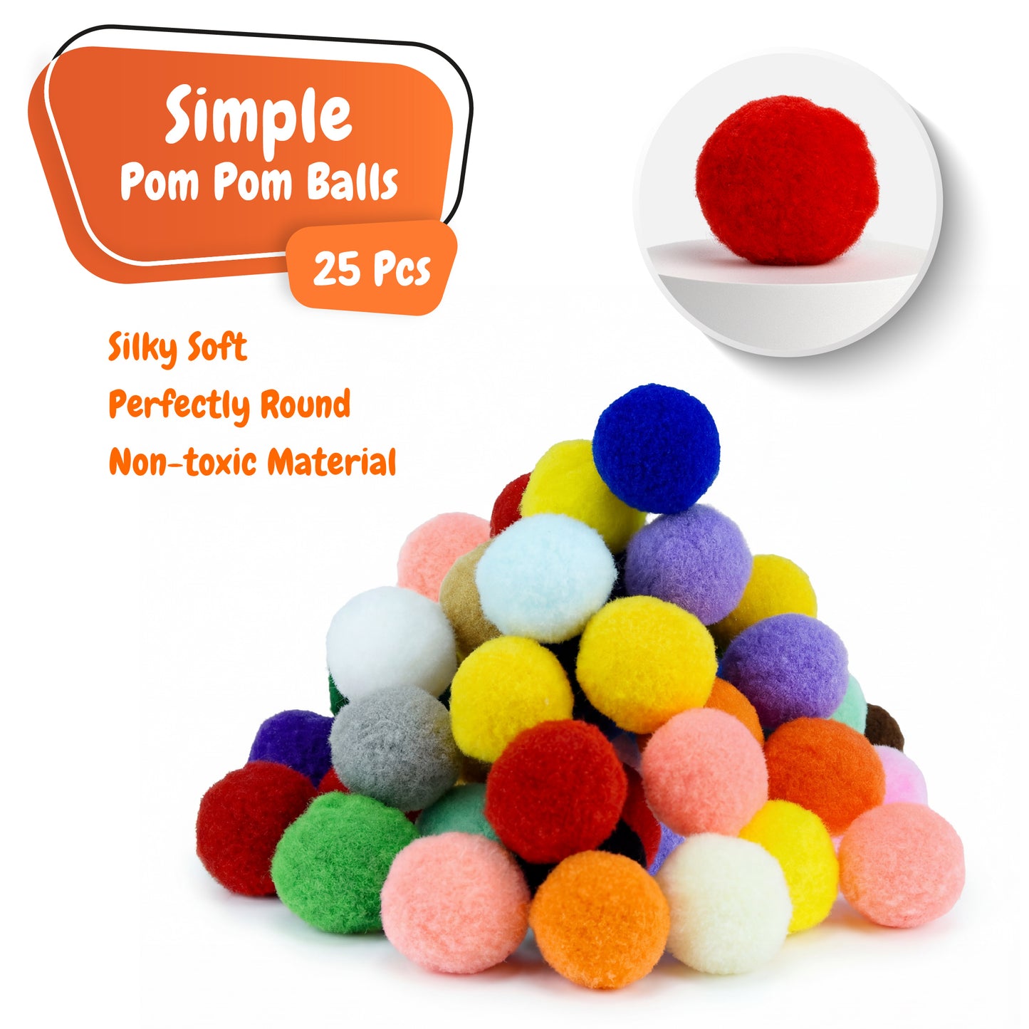 Large 1.2 Inch 50 Pcs Pom Poms for Art and Crafts