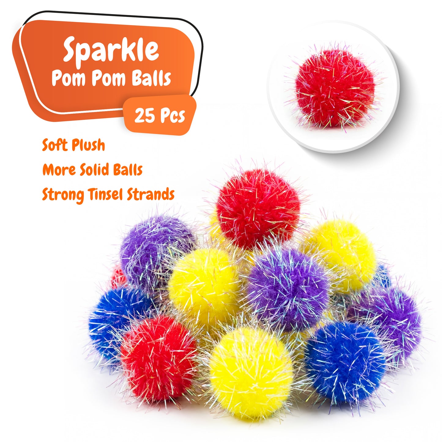 Large 1.2 Inch 50 Pcs Pom Poms for Art and Crafts