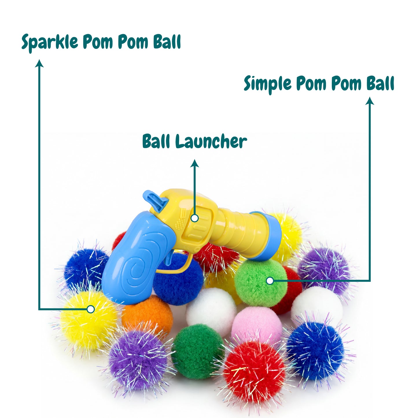 50 Count 1.2 Inches Pom Pom Balls with Cat Ball Launcher