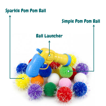 50 Count 1.2 Inches Pom Pom Balls with Cat Ball Launcher