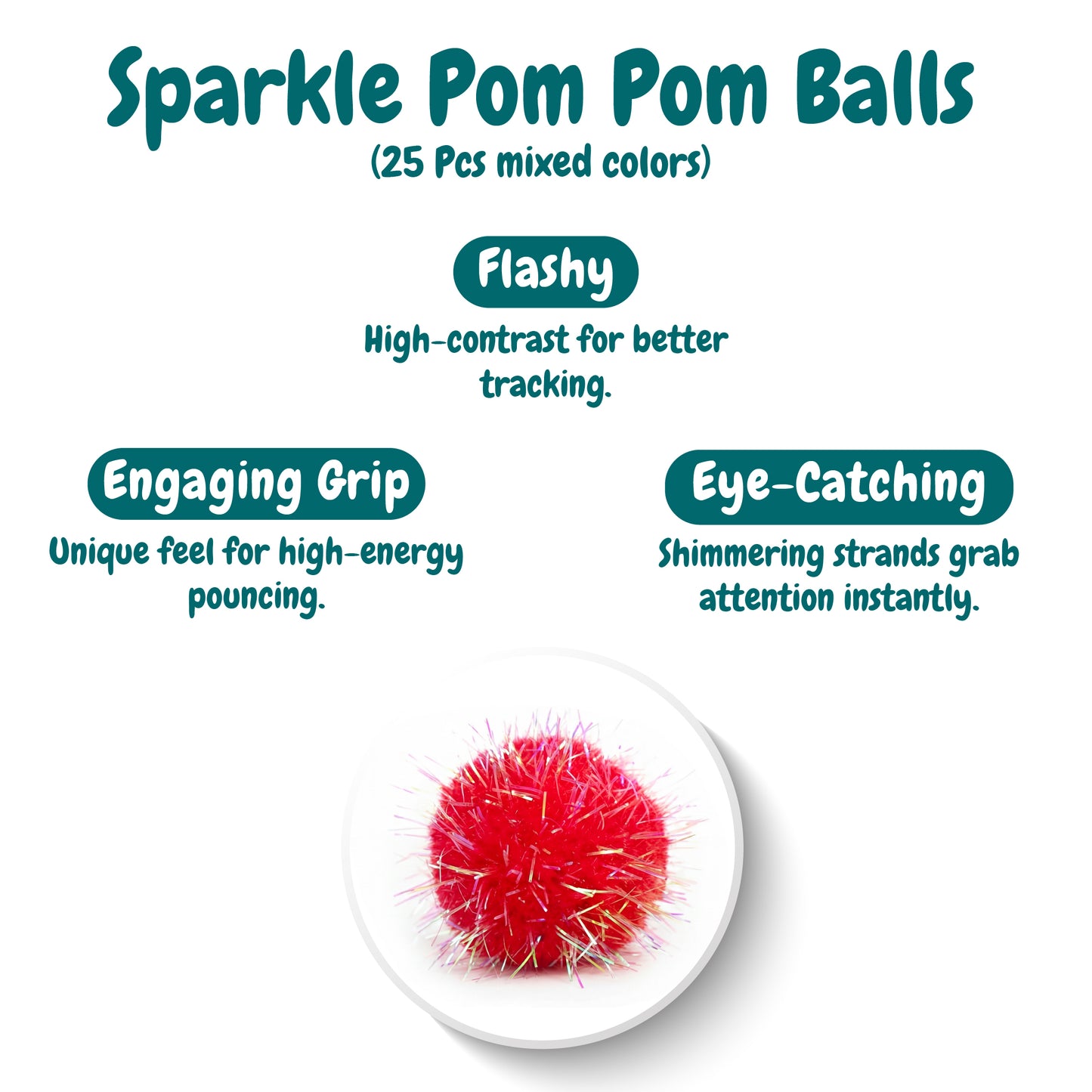 50 Count 1.2 Inches Pom Pom Balls with Cat Ball Launcher